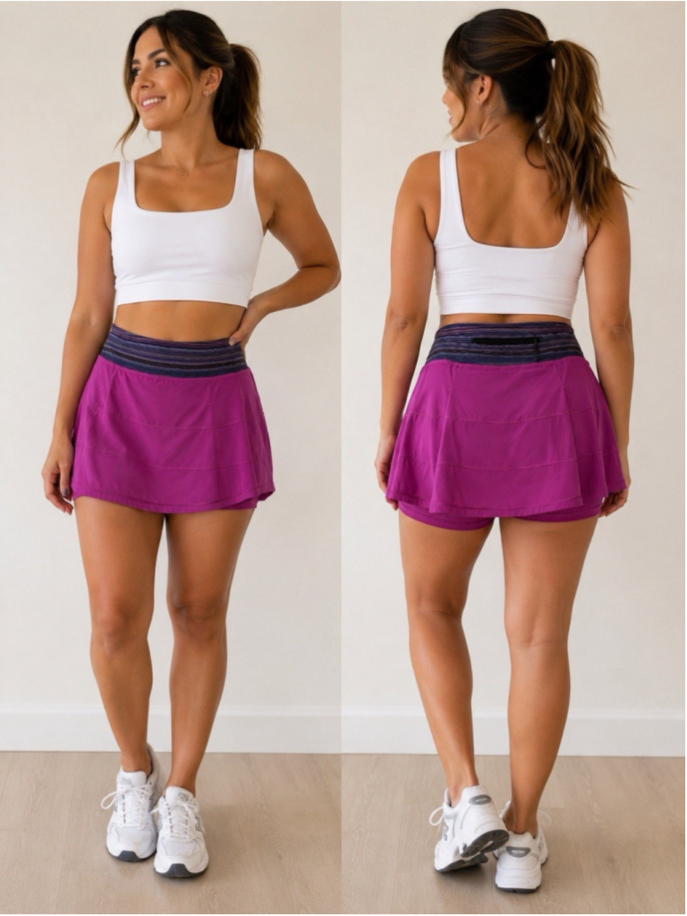 Lululemon Pace Setter Skirt Berry Pink Striped Waist Tennis Skort Size 8 Reg